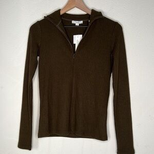 Vince Ribbed Half Zip  Mock Neck Sweater, brown, size XS NWT